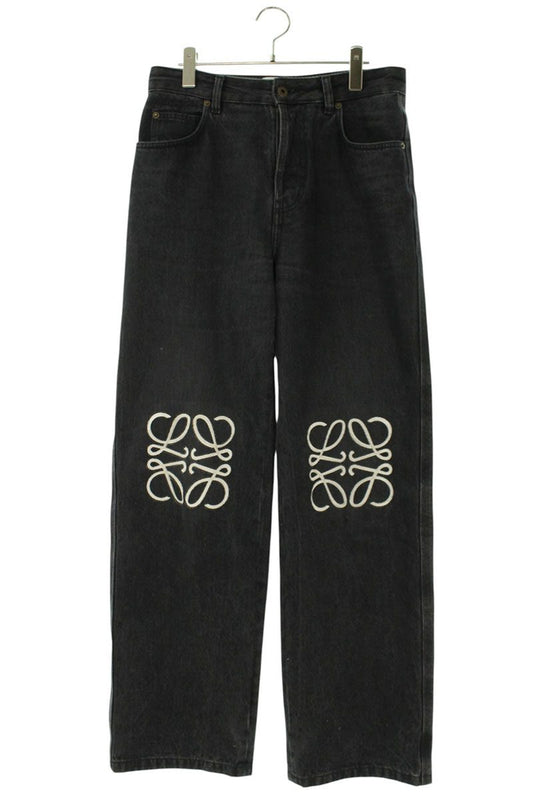 LOEWE Anagram Baggy Button-Fly Denim Pants Black Size 33