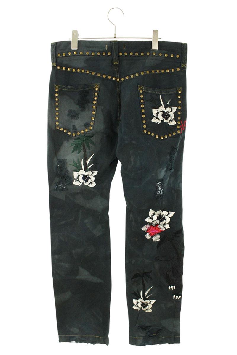 DOLCE & GABBANA Flower Print Studded Distressed Size 34