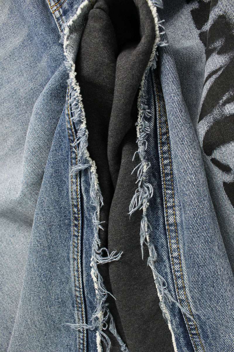 BALENCIAGA Sweat Panel Logo Print Blue/Gray Denim Size M
