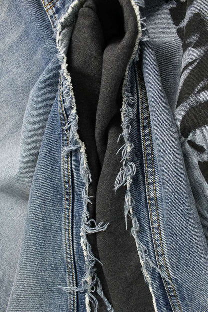BALENCIAGA Sweat Panel Logo Print Blue/Gray Denim Size M
