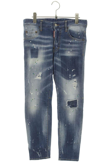 DSQUARED Distressed Painted Skinny Jeans Blue Size 32