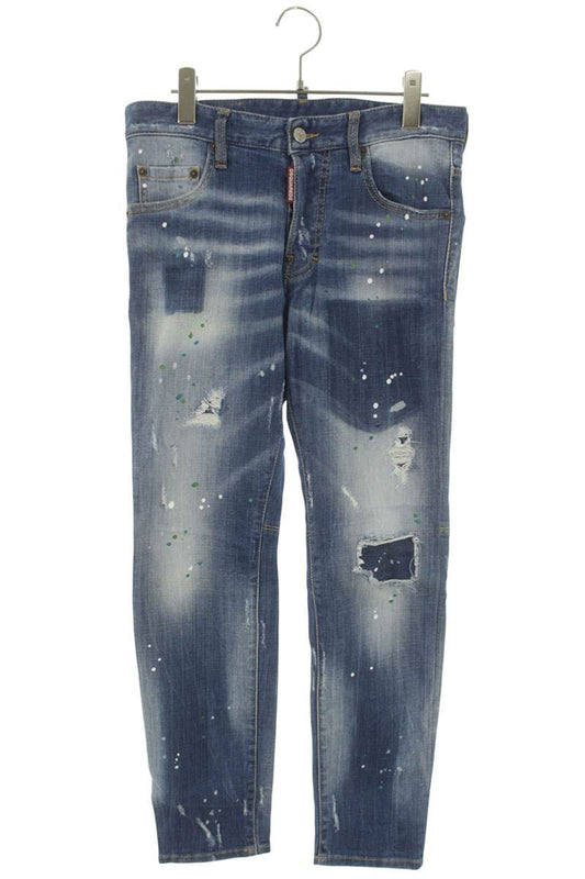 DSQUARED Distressed Painted Skinny Jeans Blue Size 32
