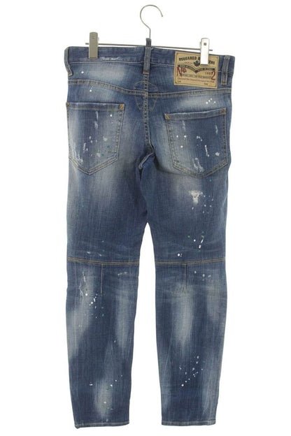 DSQUARED Distressed Painted Skinny Jeans Blue Size 32