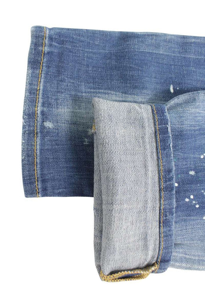 DSQUARED Distressed Painted Skinny Jeans Blue Size 32