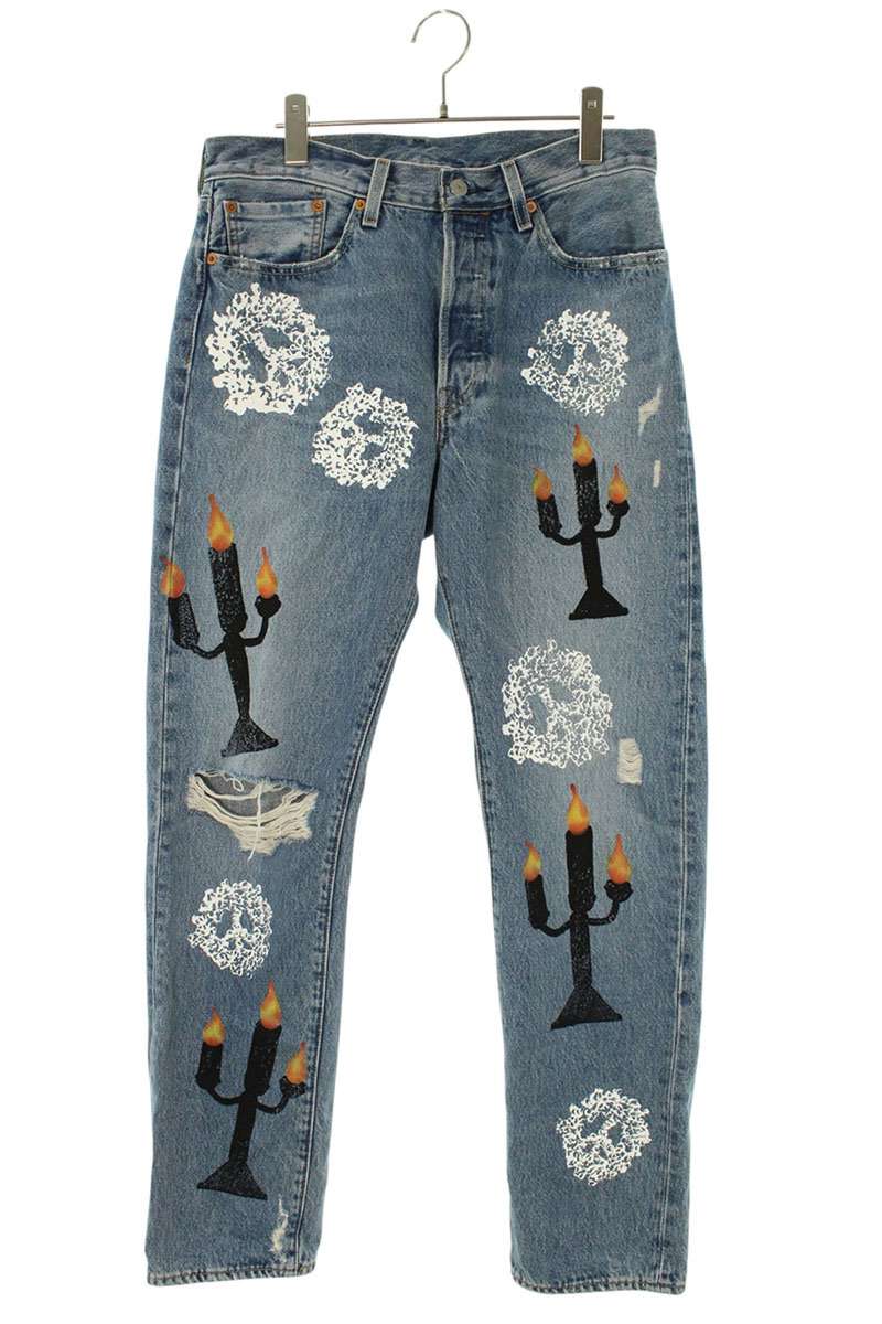 DENIM TEARS Flower Candle Print Distressed Denim Size 32