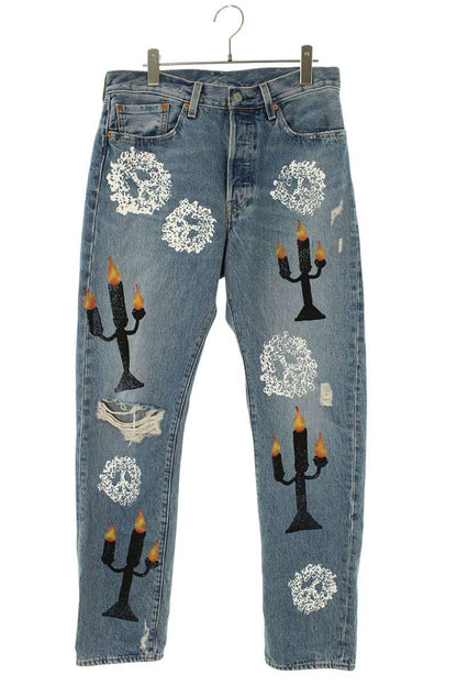 DENIM TEARS Flower Candle Print Distressed Denim Size 32
