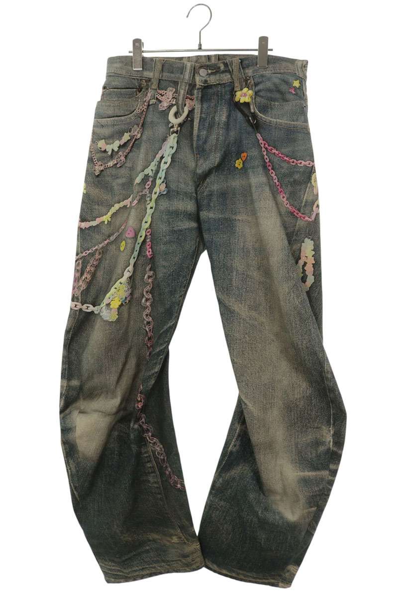 ACNE STUDIOS Keychain Print Baggy Twist Denim Pants Size 34