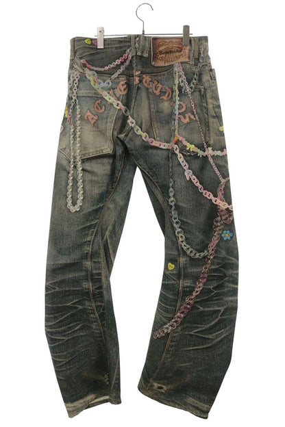 ACNE STUDIOS Keychain Print Baggy Twist Denim Pants Size 34