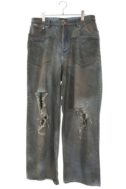 BALENCIAGA Distressed Patch Pocket Baggy Denim Pants Size 30