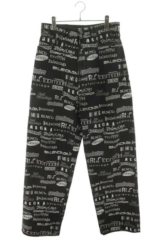 BALENCIAGA Logo Overprint Baggy Denim Pants Size 28