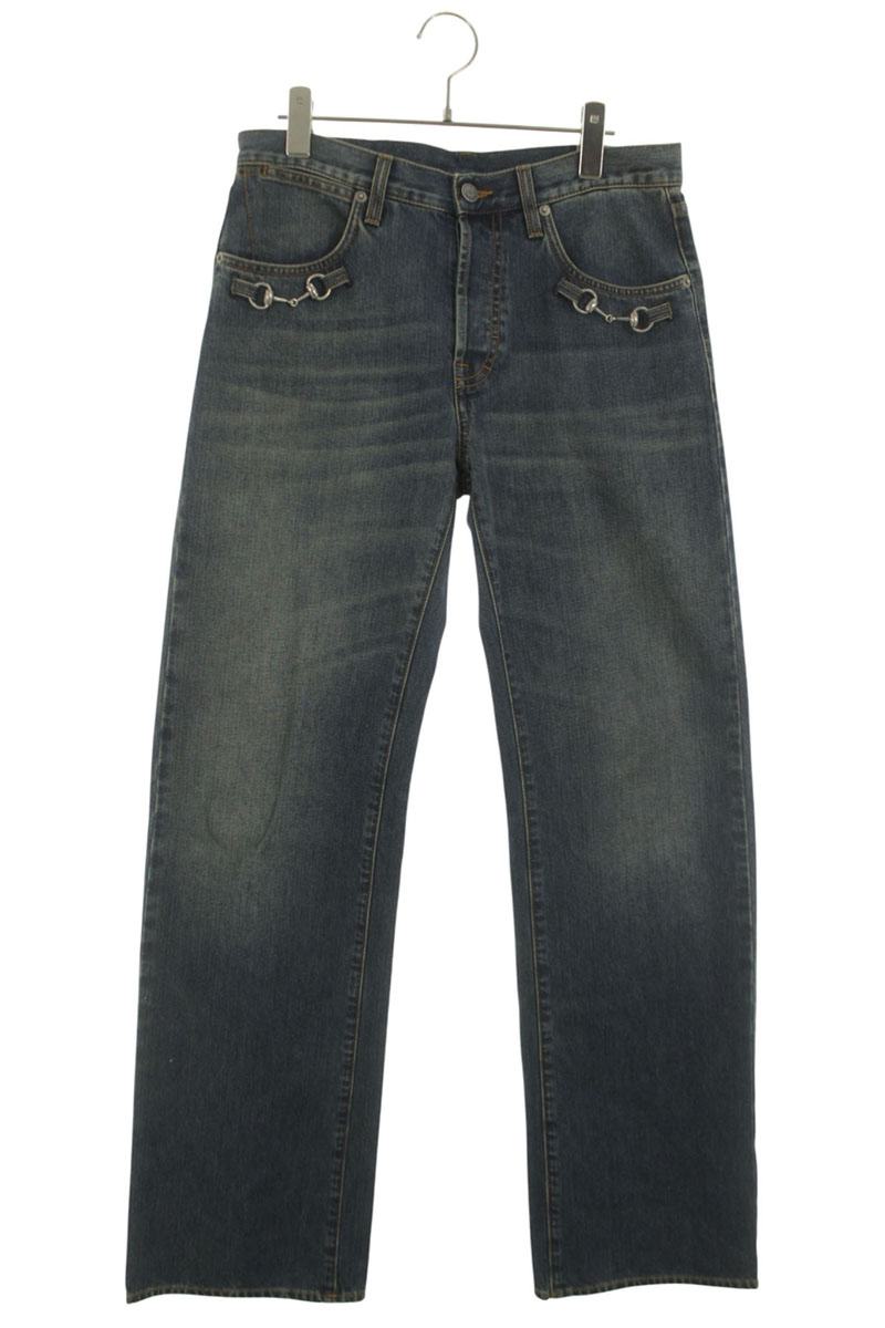 GUCCI 26SS Indigo Horsebit Washed Denim Pants Size 32