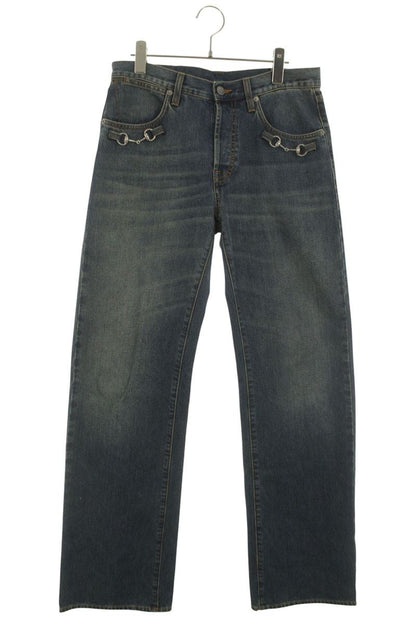 GUCCI 26SS Indigo Horsebit Washed Denim Pants Size 32