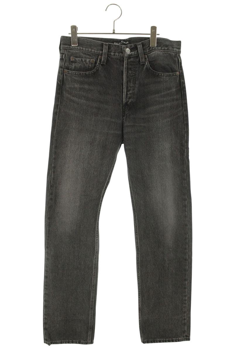 BALENCIAGA Button Fly Straight Denim Pants Black Size 29