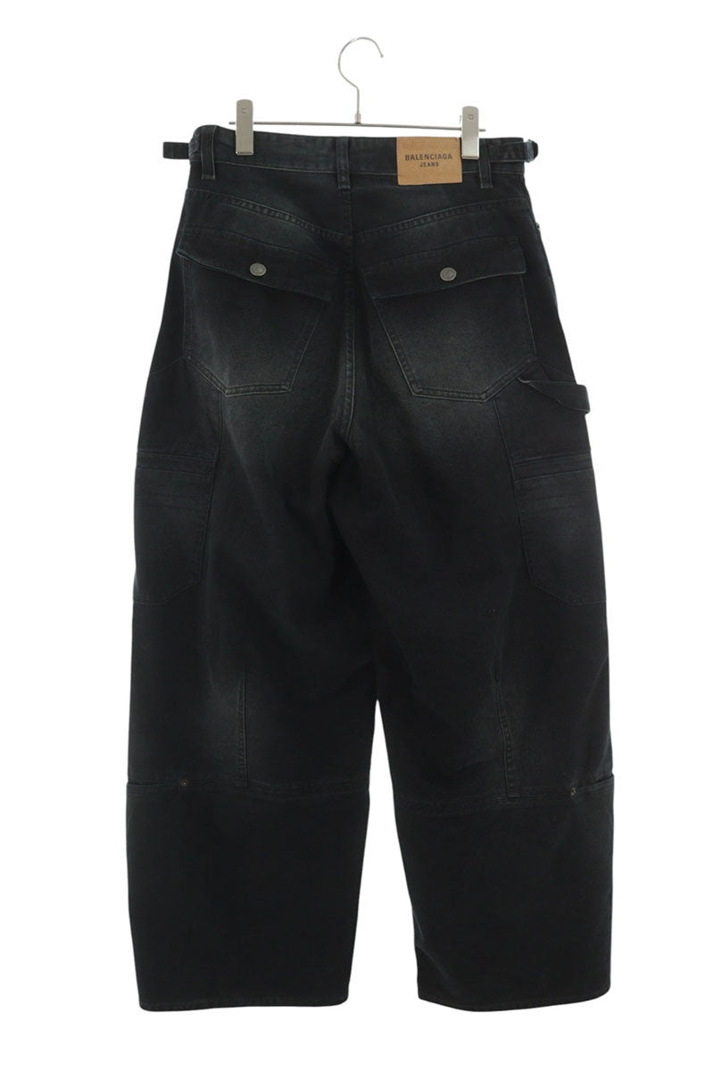 BALENCIAGA Multi-Pocket Wide Cargo Denim Pants Black Size 28