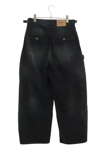 BALENCIAGA Multi-Pocket Wide Cargo Denim Pants Black Size 28