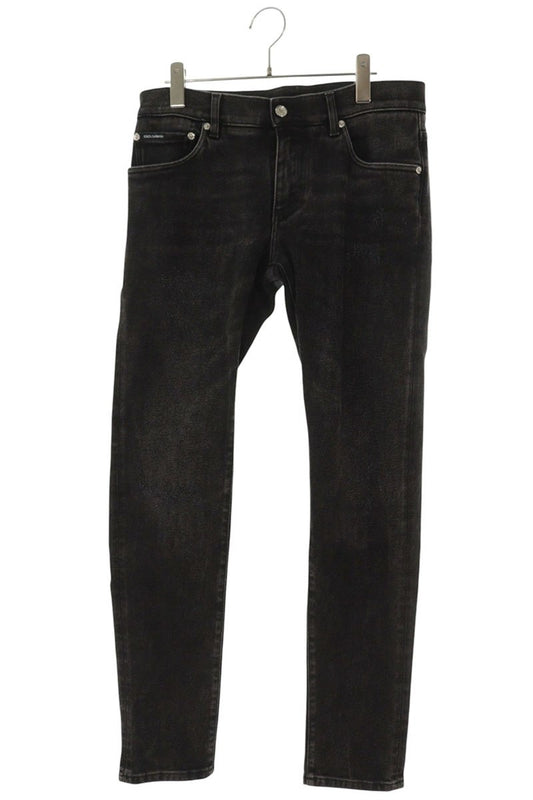DOLCE & GABBANA Back Spray Print Skinny Denim Black Size 33