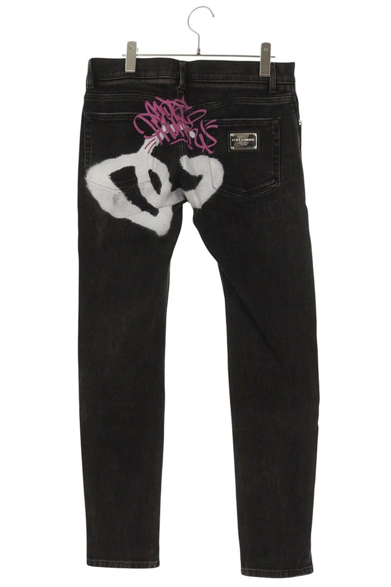 DOLCE & GABBANA Back Spray Print Skinny Denim Black Size 33