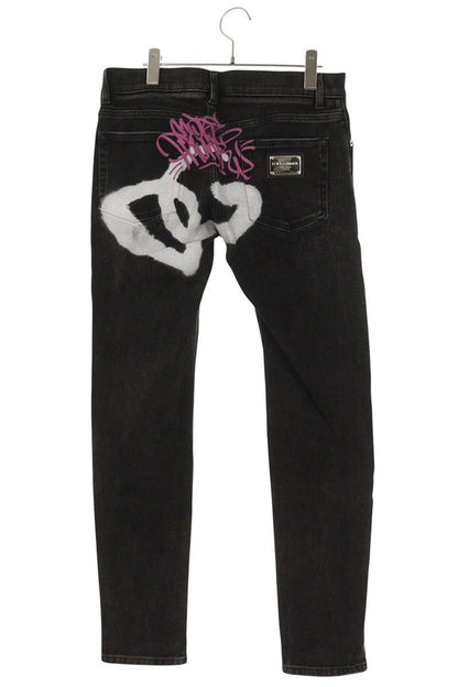 DOLCE & GABBANA Back Spray Print Skinny Denim Black Size 33