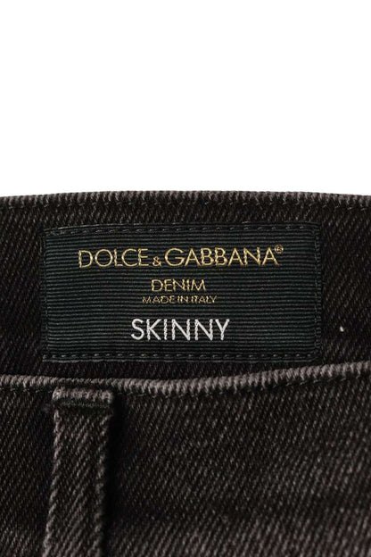 DOLCE & GABBANA Back Spray Print Skinny Denim Black Size 33