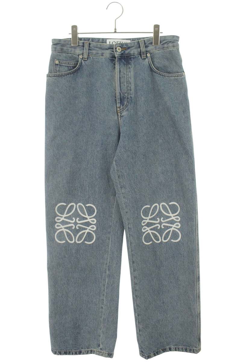 LOEWE Blue Anagram Embroidered Baggy Denim Pants Size 33