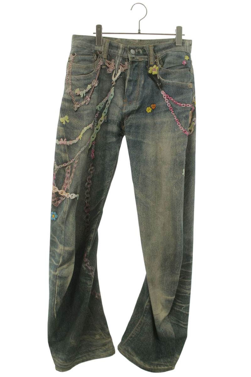 ACNE STUDIOS Keychain Print Indigo Denim Pants Size 32