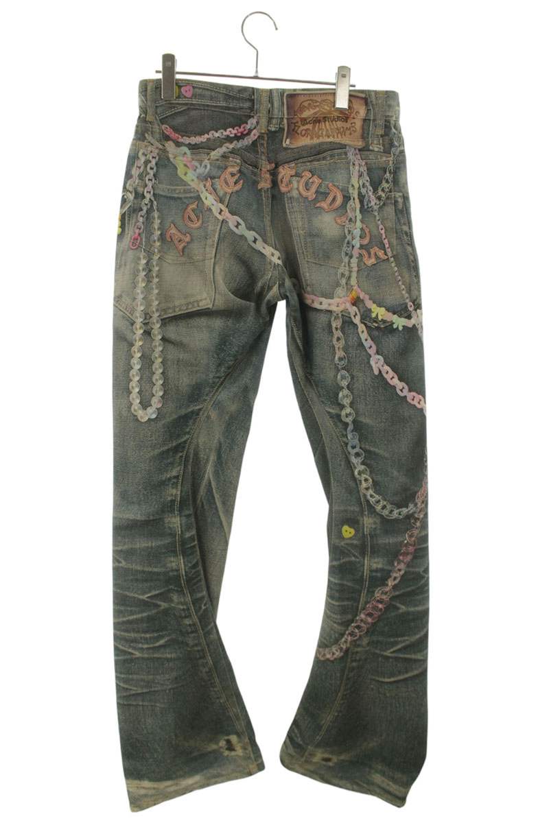 ACNE STUDIOS Keychain Print Indigo Denim Pants Size 32