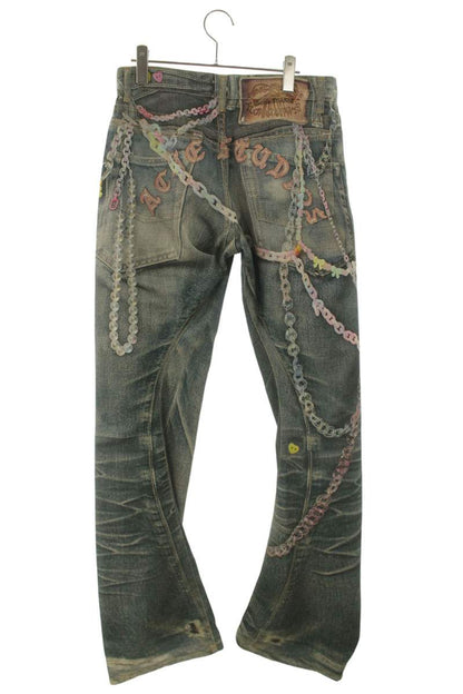 ACNE STUDIOS Keychain Print Indigo Denim Pants Size 32