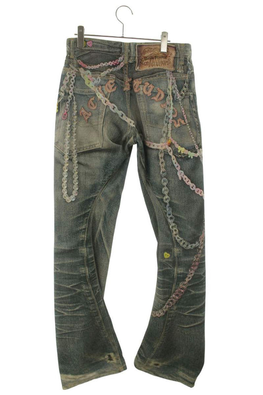 ACNE STUDIOS Keychain Print Indigo Denim Pants Size 32