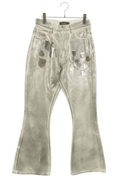 MASU Silver Coated Bell Bottom Denim Pants Silver Size 31