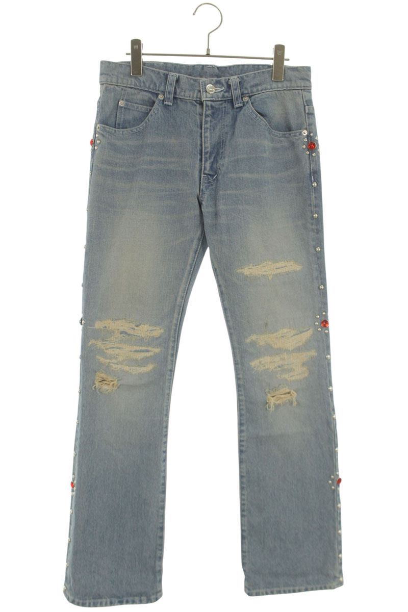 SKINS Side Studded Distressed Denim Pants Blue Size 32