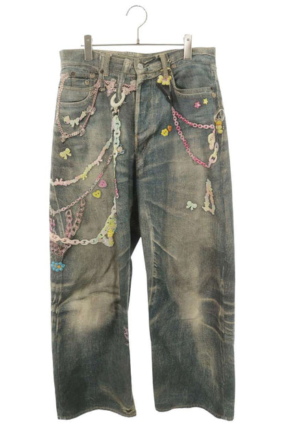 ACNE STUDIOS Keychain Print Baggy Denim Pants Indigo Size 33