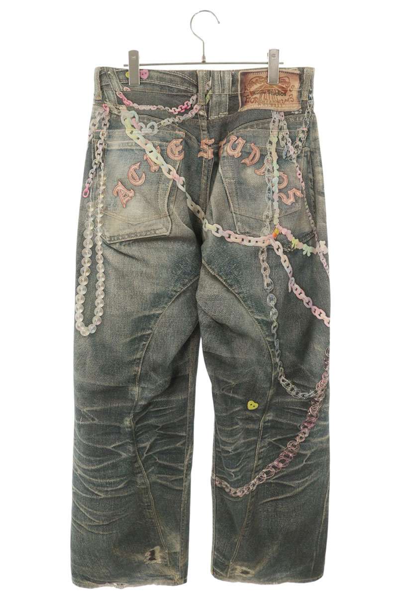 ACNE STUDIOS Keychain Print Baggy Denim Pants Indigo Size 33