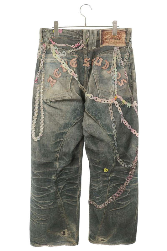 ACNE STUDIOS Keychain Print Baggy Denim Pants Indigo Size 33