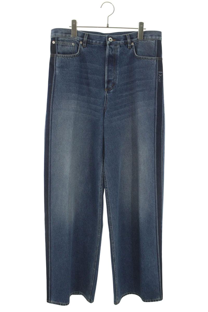 DIOR 26SS Side Stripe Logo Wide Indigo Denim Size 31
