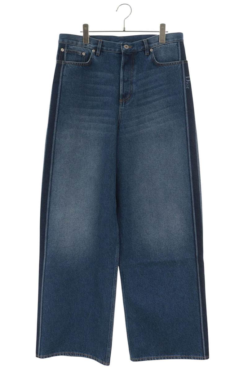 DIOR 26SS Side Logo Stripe Baggy Denim Pants Blue Size 30