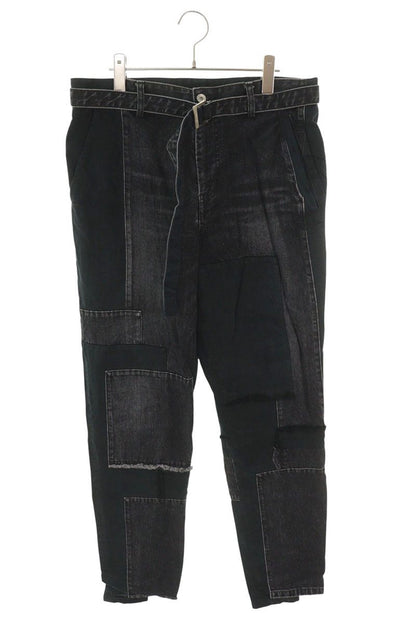 Sacai Black Cotton Belted Patchwork Denim Pants Size 4