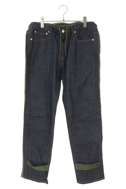 Sacai Indigo/Khaki Nylon Panel Rigid Denim Pants Size M