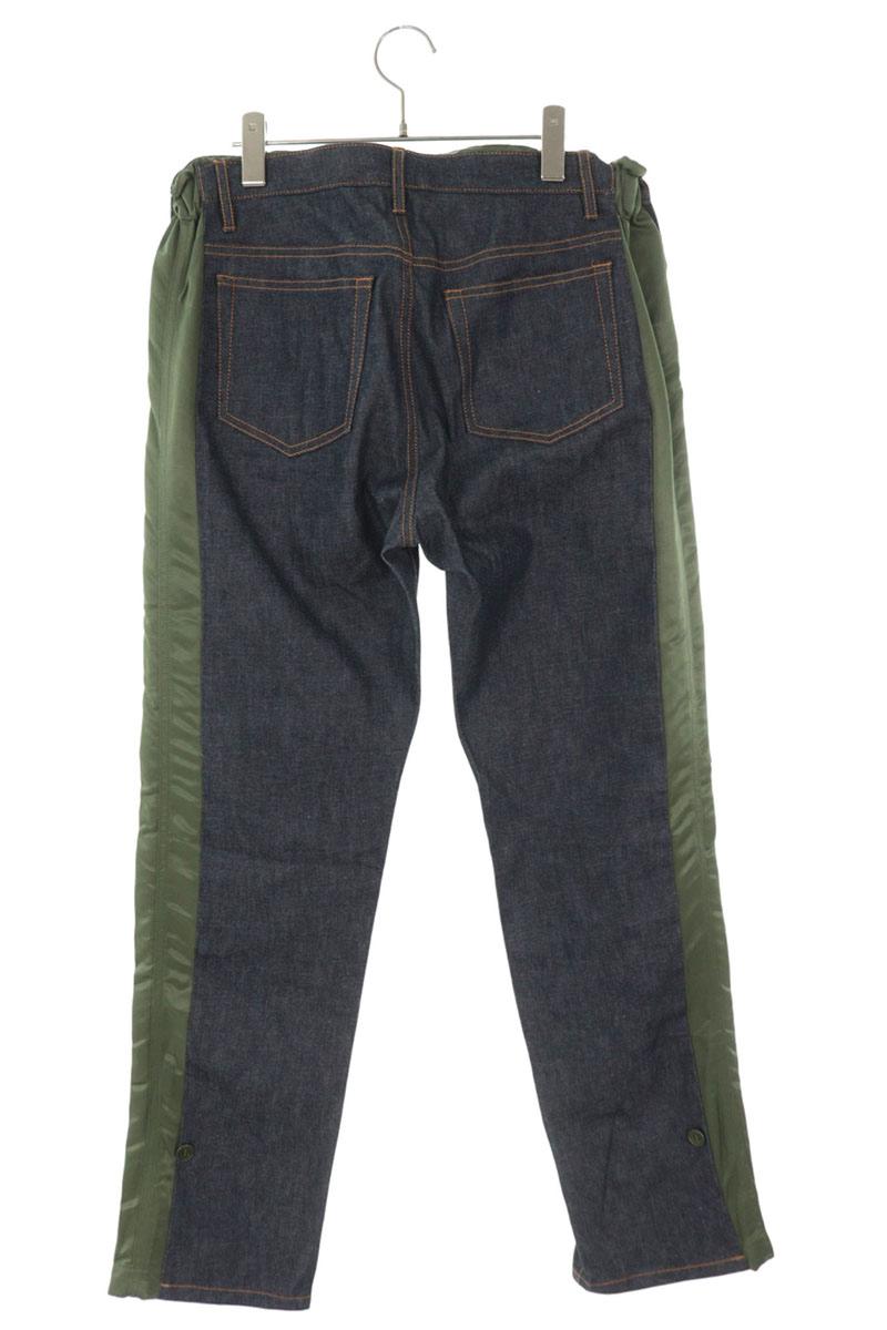 Sacai Indigo/Khaki Nylon Panel Rigid Denim Pants Size M
