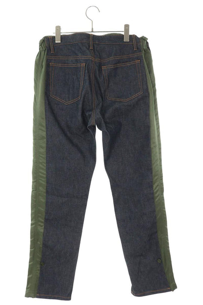 Sacai Indigo/Khaki Nylon Panel Rigid Denim Pants Size M