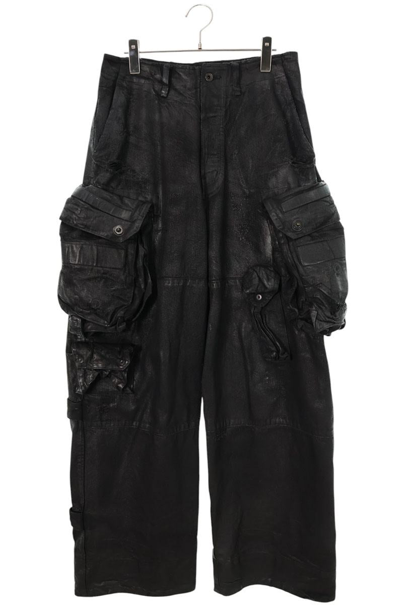 JULIUS Coated Gas Mask Cargo Denim Pants Black Size 30