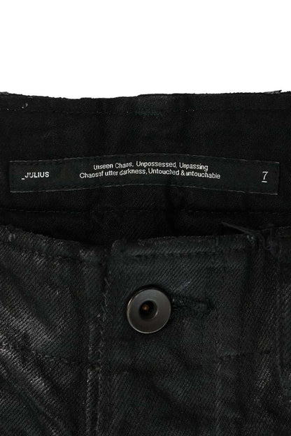 JULIUS Coated Gas Mask Cargo Denim Pants Black Size 30