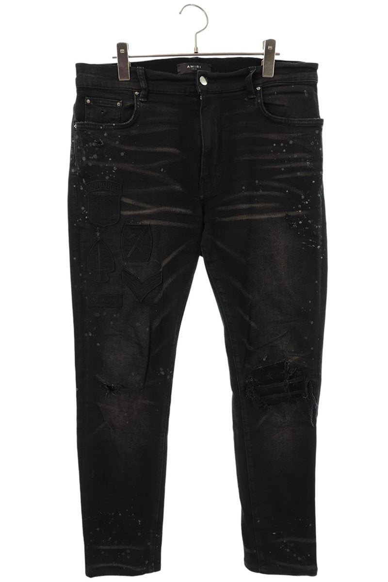 AMIRI Paint Distressed Patched Denim Black Size 34
