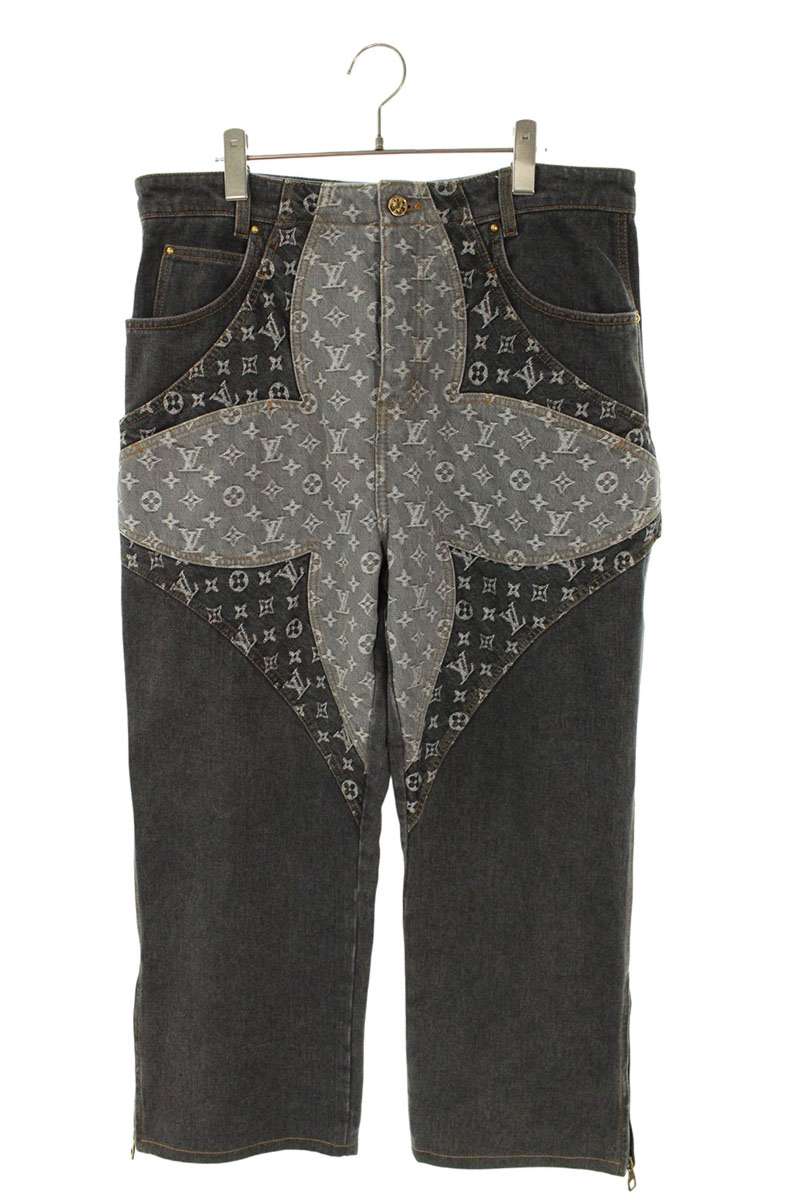 LOUISVUITTON 23AW Monogram Flower Denim Pants Black Size 34