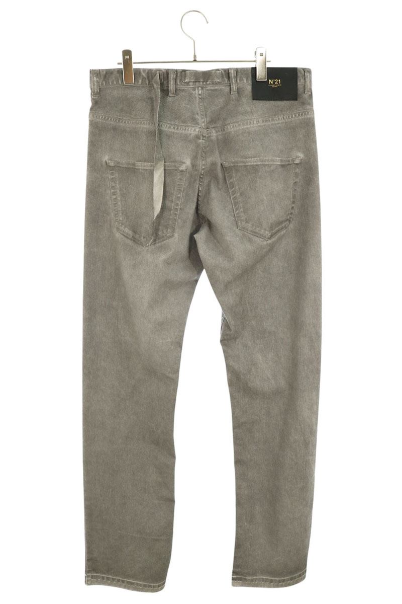 N°21 Leather Patch Washed Denim Pants Gray Size 33