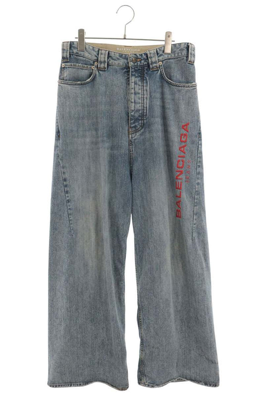 BALENCIAGA Washed Logo Embroidered Jeans Indigo Size XS