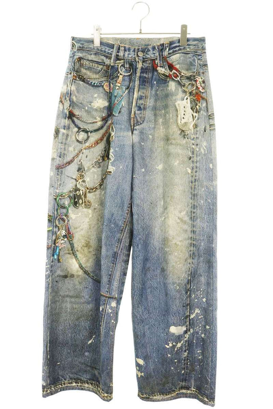 ACNE STUDIOS 1981M Trompe L'oeil Keychain Print Blue Size 33