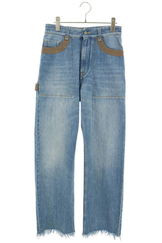 FENDI Leather Trim Carpenter Denim Pants Blue Size 30