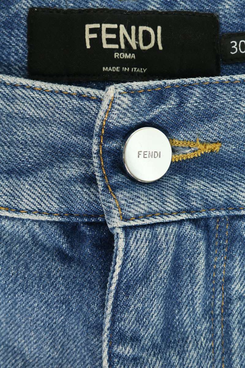 FENDI Leather Trim Carpenter Denim Pants Blue Size 30