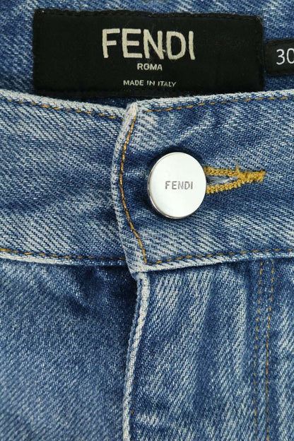 FENDI Leather Trim Carpenter Denim Pants Blue Size 30