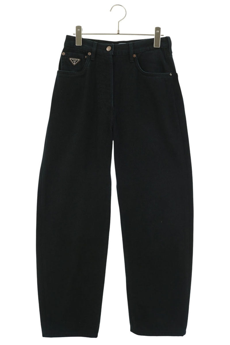 PRADA Triangle Logo Barrel Leg Denim Pants Black Size 25